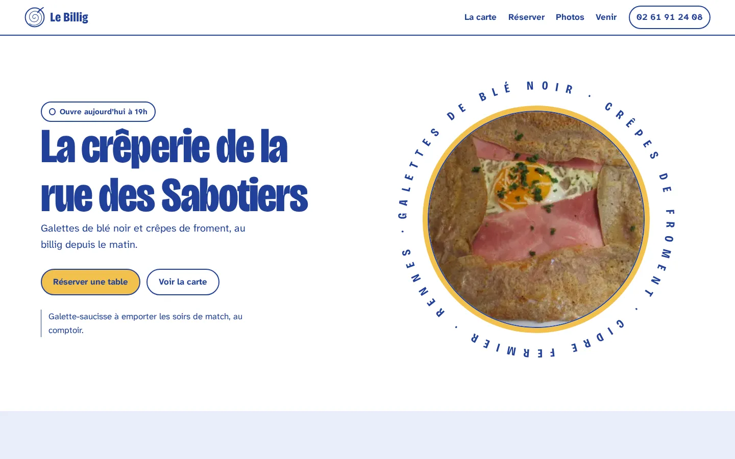 Page d’accueil de Le Billig, version ordinateur